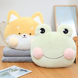 40CM mignon Animal oreiller grenouille lapin Shiba Inu oreiller main plus chaude couverture 3 en 1 doux en peluche canapé coussin enfants filles cadeau déco