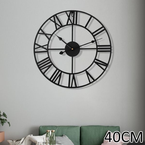 40 cm grand jardin extérieur horloge murale nordique métal norme nobilier murmorne rétro fer rond face noir home bureau décoration lj23294