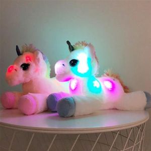 40cm LED Licorne en peluche jouets éclairer animaux en peluche licorne mignon cheval lumineux poupée douce jouet pour enfant fille cadeau d'anniversaire de noël 2312
