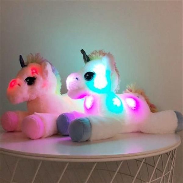 40 cm LED Licorne En Peluche Jouets Illuminent Animaux En Peluche Licorne Mignon Lumineux Cheval Doux Poupée Jouet Pour Enfant Fille Cadeau D'anniversaire De Noël316m