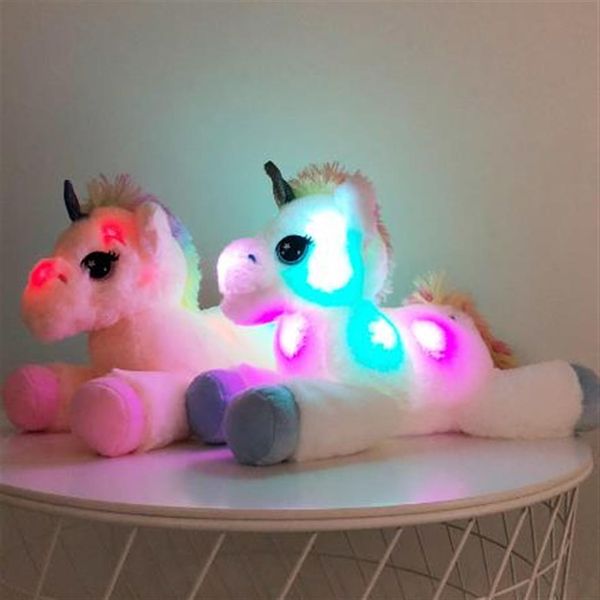 40 cm LED Unicornio Juguetes de peluche Iluminar Animales de peluche Unicornio Lindo Caballo luminoso Muñeco de juguete suave para niño niña Regalo de cumpleaños de Navidad 287K