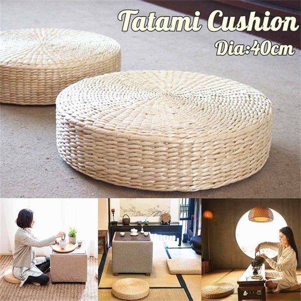 40cm Ronde Pouf Tatami Coussin Tapis De Sol À La Main Tissage Paille Tapis De Méditation Yoga Chaise Coussin Thé Cérémonie Pad Style Japonais 201009