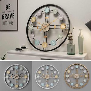 40CM horloge murale ronde silencieuse 3D rétro nordique métal chiffre romain bricolage décor horloge murale pour la maison salon Bar café décor