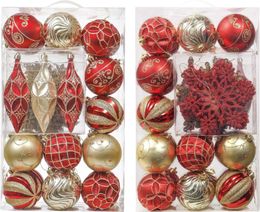 Ornements de boule de Noël rouge et or de luxe 40ct, ornements d'arbre de Noël incassables pour la décoration de Noël