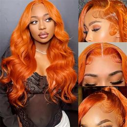 40inch 13x4 13x6 200 densité transparente en dentelle HD perruque avant pour femmes vague corporelle Remy cheveux humains gingembre couleur orange
