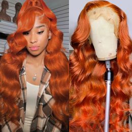 40inch 13x4 Ginger en dentelle perruque avant Cheveux humains pour les femmes 360 Wig Ginger Orange Full Wig Synthétique Lace Frontal Perrette pré-tournée