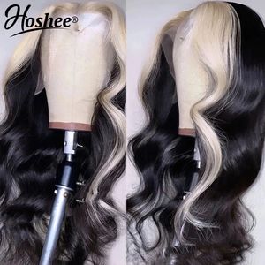40inch Body Wave Highlight Lace Frontal Wigs humain Hair Black Blanc colored dentelle Front Perruque pour les femmes HD Wig synthétique transparent transparent