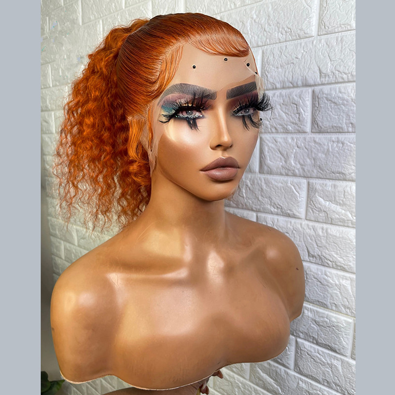 40Inch Lange Braziliaanse Ginger Curly Lace Front Pruik 13x4 HD kant Frontale Pruik PrePlucked Zwart/Bruin/Rood/Blond Synthetische Vetersluiting Pruiken Voor Vrouwen