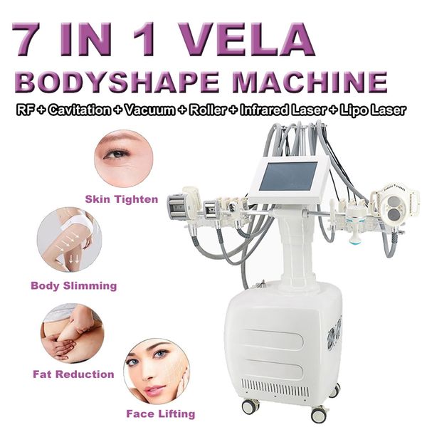 Vela Machine de forme du corps Cavitation Perte de poids Peau Serrer la graisse Dissoudre l'élimination des rides Anti Cellulite RF Rouleau sous vide Équipement laser Lipo avec 7 poignées