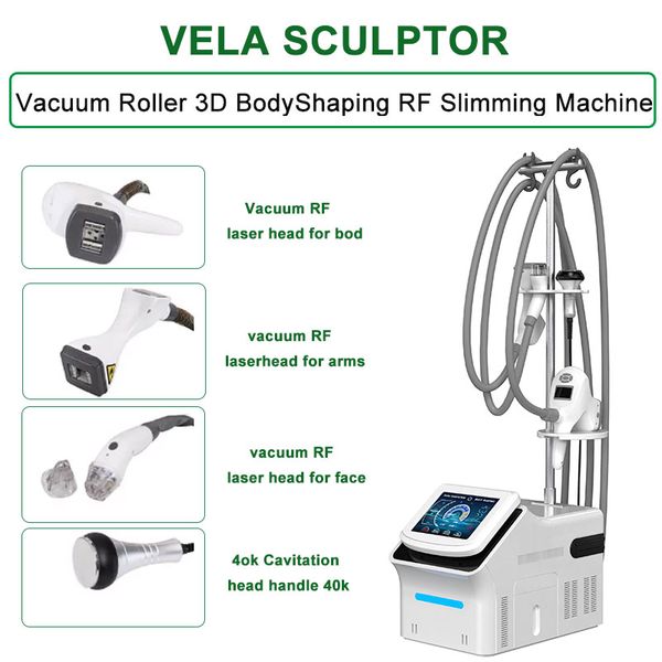 Rodillo de vacío de cavitación 40K Vela Modelado del cuerpo Antiarrugas Estiramiento de la piel Reducción de celulitis Radiofrecuencia RF Estiramiento facial Máquina de belleza para uso doméstico y de salón