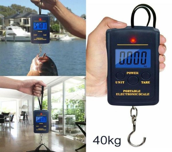 Báscula digital de 40 kg Pantalla LCD Gancho para colgar Equipaje Báscula de peso de pesca Báscula electrónica portátil para el hogar CCA11905 202596771