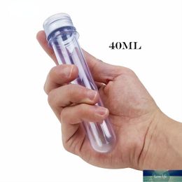 Tubos de ensayo de plástico transparente de 40 ml con tapas de aluminio con rosca. Recipientes para sal de baño. Botella de embalaje cosmético de 14224 mm con sello sensible a la presión.