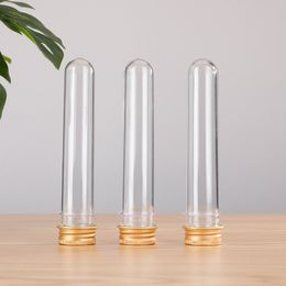Tubo de ensayo de plástico transparente de 40 ml Botella Test ANTESTAINer Tubo de sal de baño con tapas de tornillo de aluminio Tapa de 3 colores