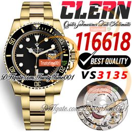 40 mm 116618 VR3135 Automatische heren Watch Clean CF V5 Ceramic Bezel Black Dial 18K Yellow Gold 904L roestvrijstalen armband Super Edition TrustyTime001 polshorloges