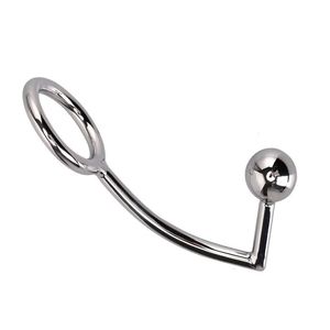 40mm 45mm 50mm pour choisir Plug anal Ball sur crochet anal coudé avec anneau de pénis fétiche coq chasteté jouets sexuels pour adultes en acier inoxydable 240227