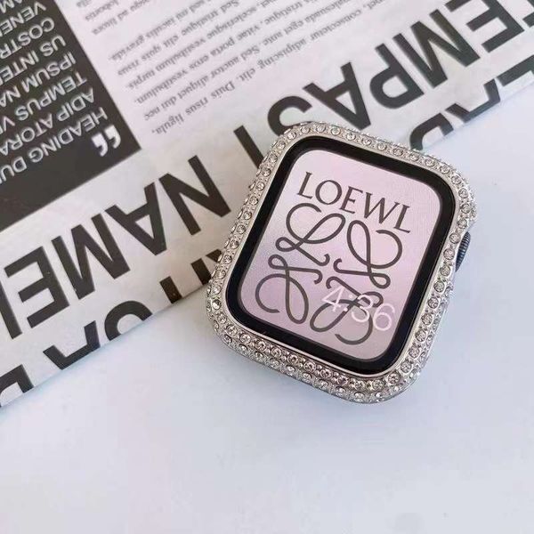 40mm 45mm Cas Pour Apple Watch Series boîtier en or rose bling strass diamant bijoux lunette en métal 9 couleurs