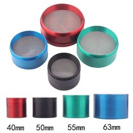 40mm 50mm 55mm 63mm 4 Stijlen Tabak Grinder grinder Tanden Filter Netto droog kruid vaporizer pen 7 kleuren DHL Gratis Verzending