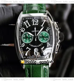 40mm 8880 Casablanca Miyota Quartz Chronograph Mens Watch Arey Case Black Green Dial Big Numéro Markers Green Le cuir Strap Stop Stophatch Watches Hellowatch