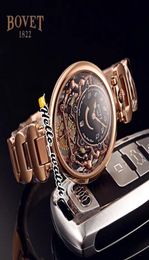 40 mm Bovet 1822 Tourbillon Amadeo Fleurie Horloges Quartz Mens Watch Black Skeleton Dial Rose Gold Steel Bracelet HWBT Hellowatch9095972