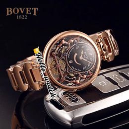 40 mm Bovet 1822 Tourbillon Amadeo Fleurie horloges quartz herenhorloge zwarte skelet wijzerplaat roségouden stalen armband HWBT Hello Watch339L