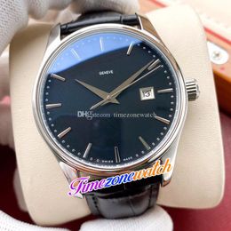 40 mm Date Calatrava 5227G-010 Asiatique 2813 Montre automatique pour homme Cadran noir Boîtier en acier Marqueurs de bâton Bracelet en cuir noir Montres pour hommes Timezonewatch E194 (4)