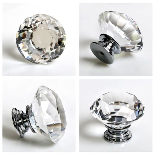 40mm diamant cristal tiroir tire boutons verre alliage porte tiroir armoire garde-robe tirer armoires de cuisine poignée boutons