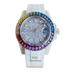 40 mm diamantheren horloges Crystal Case Sapphire Glass Eta 2824 Mechanische automatische beweging Watch Rubberen Strap 200m Super waterdichte Lumineuze polshorloge