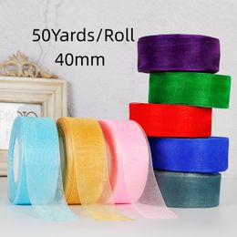 40mm Cadeaupapier Zijde Satijnen Linten 50 Yards/Roll Cadeaupapier Sneeuw Gaas Tape Diy Handgemaakte Ambachten Boog Taart Pakket Verjaardag Bruiloft Decoratief Lint