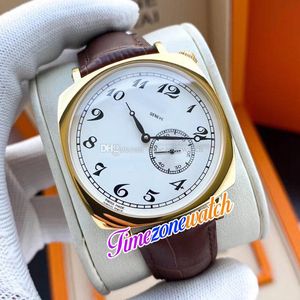 40mm Historiques Amerikaans 1921 82035 automatisch herenhorloge 82035/000J-9964 witte wijzerplaat 18K geel gouden kast bruin lederen band horloges Timezonewatch E121a2