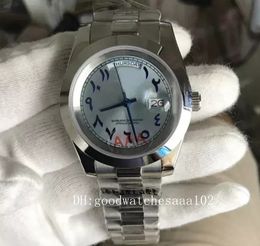 40mm Hot Koop Nieuwe Luxe 228206 Mens Horloge Arabische Aantal Blauw Dial Automatische Mechanische Beweging Roestvrij staal Mannen Horloges Horloge