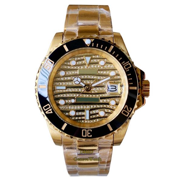 40 mm de lujo para hombre relojes de diseño bisel de cerámica lleno de diamantes reloj de oro Movimiento mecánico automático de importación Pulsera de acero inoxidable 904L súper resistente al agua