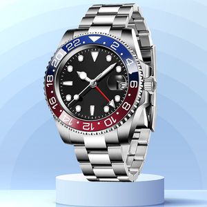 40 mm mechanische mannen GMT horloge dubbele rotatie ontwerper horloges keramiek bezel automatische zwarte wijzerplaat mode klassieke rubberen band waterbestendige saffier Zwitsers