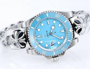 40mm Blaken Montres Hommes Miyota Cal.8215 Montre Automatique Hommes Bleu Lunette En Céramique 904L Tête De Crâne En Acier Sculpté Bracelet Sport Montres-bracelets