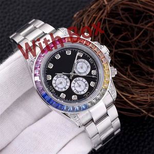 2023 40mm Heren Automatische Mechanische Horloges Met Doos staal Rainbow Diamond Bezel Horloges saffier waterdicht Horloge Dropshipping