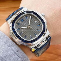 40mm Novo Esporte 5711 113P-01 5711 Relógio Masculino Automático Cinza Textura Dial Azul Diamante Moldura Caixa de Aço Azul Pulseira de Couro Gents Wat1830