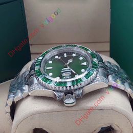 40 mm Rbow Rainbow Diamond Bisel Zafiro Baselworld Reloj para hombre Relojes verdes automáticos Hombres Deporte 116610LV Sub fecha Relojes de pulsera283e