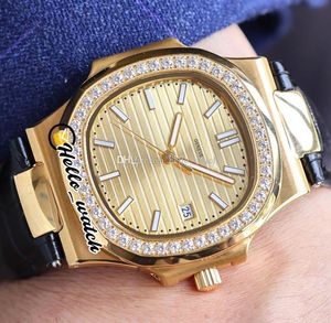 40mm Sport 5711/1 5711 / 1A 010 CAL.324 S C Automatic Mens Horloge Diamond Bezel 18 K YG Case Gold Texture Dial Black Lederen Band Horloges Hello_Watch HWPP G26B (4)
