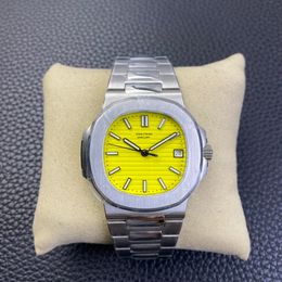 40 mm geel gezicht herenhorloges modeontwerper automatisch mechanisch uurwerk volledig roestvrijstalen band herenhorloge sport montre de luxe polshorloges voor heren
