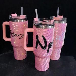 40 oz baby roze op maat gemaakte DIY Sparkle Resin Rhinestone roestvrijstalen tuimelaar met deksel voor meisjes cadeau 240409