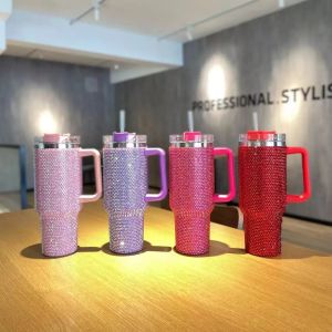 40oz Bling Rhinestone Diamond Tumbler Glitter Water Bottle With Lid Stainless Steel Vacuum Thermal Straw Fancy Vacuum Drinking Cups Mugs