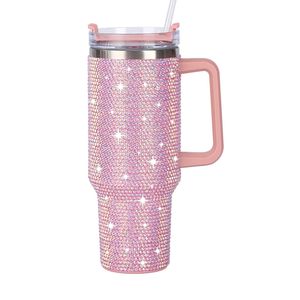 Tasses en acier inoxydable de 40oz en diamant bling ramiage gobelet avec couvercle et paille thermos cadeau pour son gros