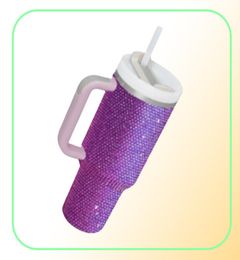 Botellas de agua de Aventura de Vacuum de Diamante de 40oz H20 más tazas de viaje Tumblers con manejo de lindas y logotipo personalizado de paja 6879809