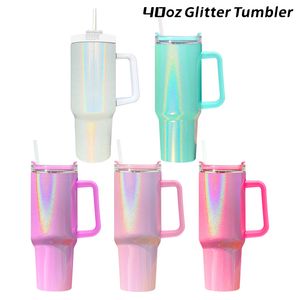 40oz sublimatie glitter roestvrijstalen tuimelaars met handvat waterfles draagbare buitensportbeker isolatie reizen vacuüm flessen door expressie z11