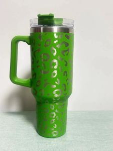 Gobelets en acier inoxydable léopard de 40 oz avec poignée bouteille d'eau portable tasse de sport en plein air tasse de bière isolation bouteilles de fiole à vide de voyage Z1103JK