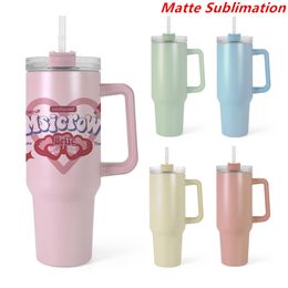 40oz Matte Sublimatie Macaron Colors Tumbler met Rietjes RVS Dubbel Vacuüm Koffie Tumbler met Handvat Gekleurde Travel Coffee Mug Travel Mug Tumbler