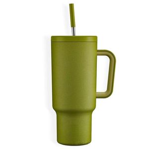 Bouteilles d'eau de tumbler de 40 oz Couleurs pures avec poignée couvertes isolées paille en acier inoxydable tasse de café pour voyage ménage