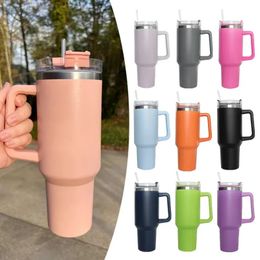 Gobelet de tasse de 40 oz avec poignée gobelet isolé avec couvercles paille gobelet à café en acier inoxydable tasse Termos pour tasse thermique de voyage 240124