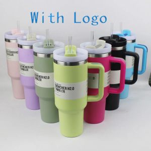 Tasse de 40 oz Tubler avec gobelets isolés à poignée couvercles paille de 40oz en acier inoxydable Termos à vide à vide à vide (stock américain)