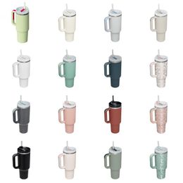 1 pc Gobelet réutilisable de 40 oz avec poignée et paille Tasse de voyage isolée en acier inoxydable Gobelet isolé Gobelets personnalisés Tasses personnalisées