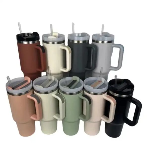 Gobelet en acier inoxydable de 40 oz avec couvercle de poignée, tasse de bière en paille, bouteille d'eau, camping en plein air, grande tasse, gobelets isolés sous vide, vente en gros